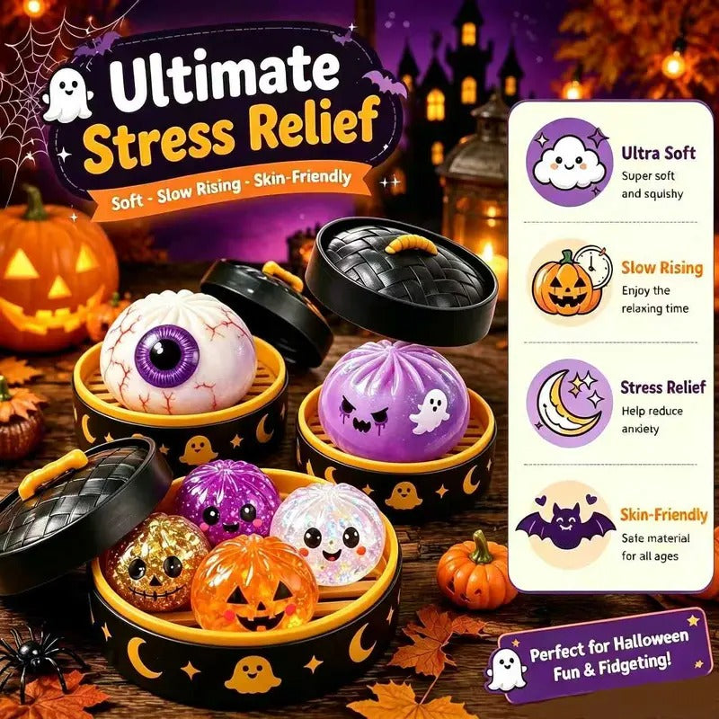 Mystery Dumpling Soft Jelly Squishy Buns – 6PCS Halloween Mystery Set
